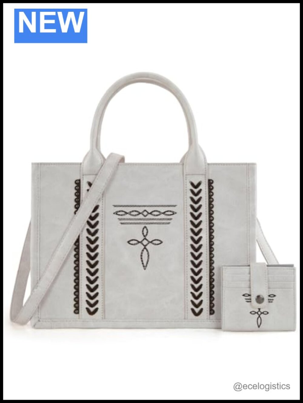 Faux Leather Western Top Handle Tote Bag with Card Wallet